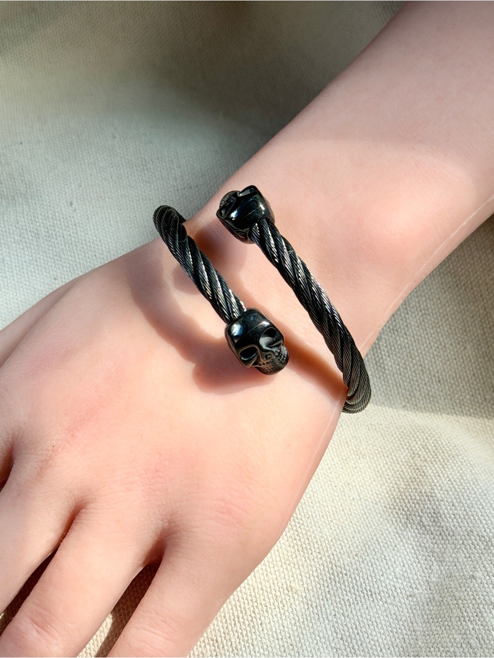 Black Skull Cable Cuff Bracelet
